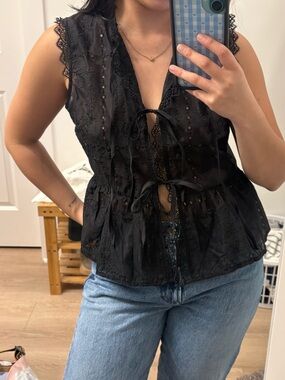 Calypso St Barth Eyelet Tie Front Sleeveless Blouse